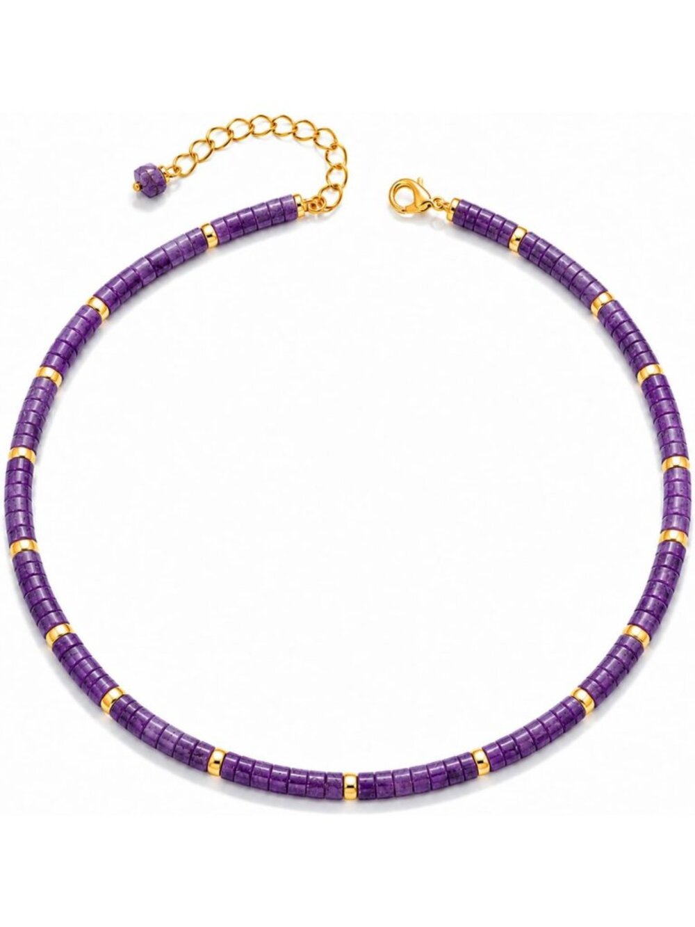 Adjustable Natural Heishi Gemstone Choker Necklace, 15"+2" Beaded Coastal